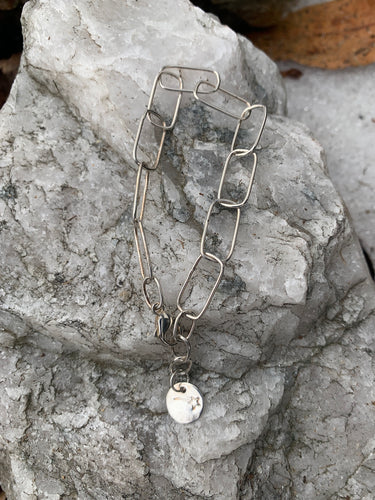 Lolovivi Metropolis Sterling Silver White Sapphire Paper Clip Necklace  N4-144 - Sam's Fine Jewelry